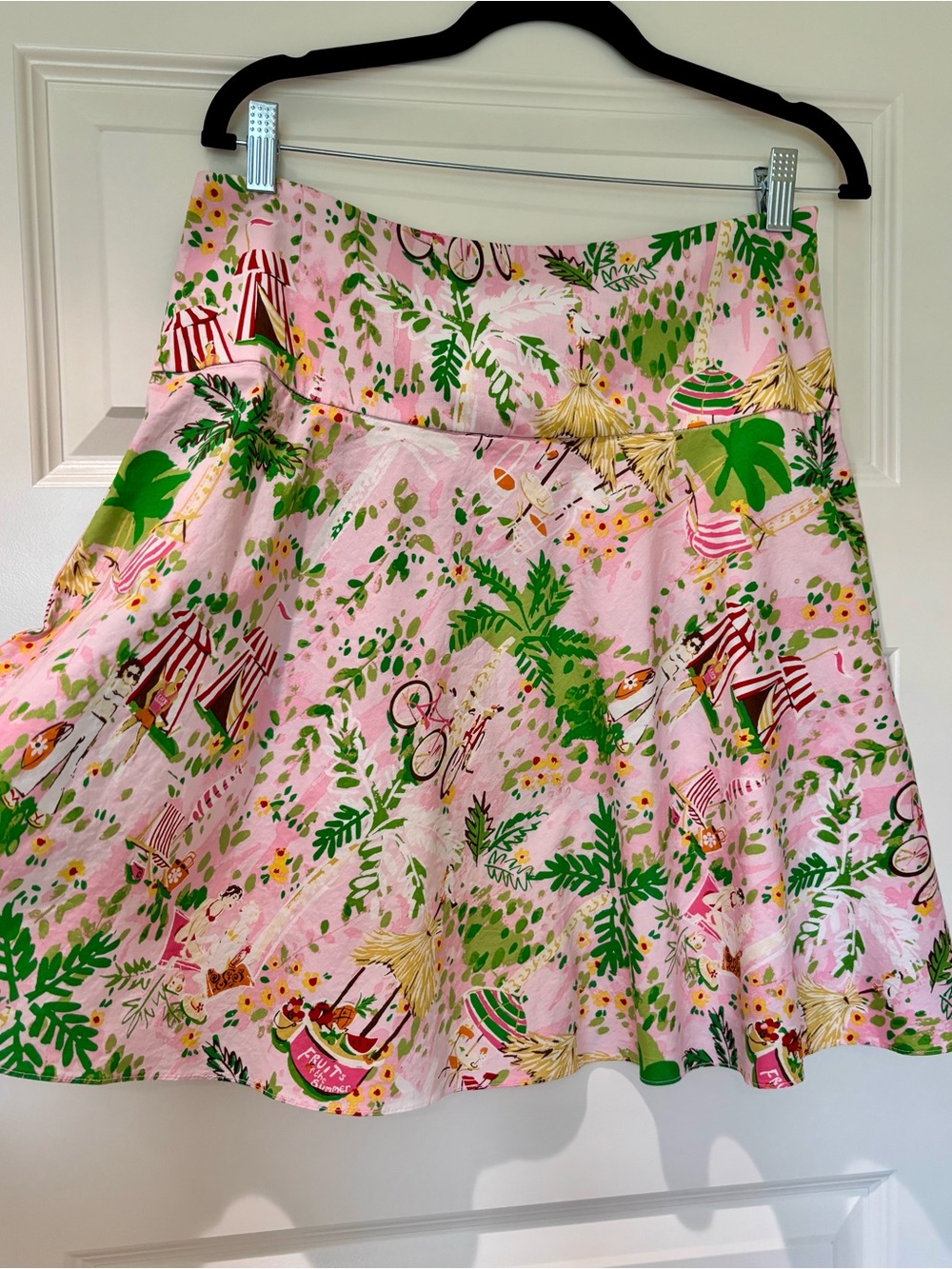 Vintage Sz M Cotton Pink Preppy Vacation Print Circle Skirt Cottagecore